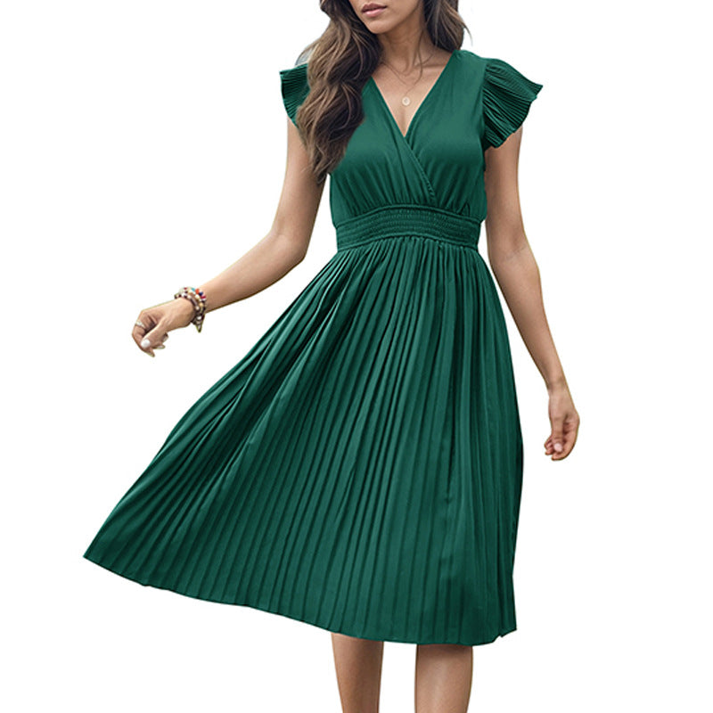 Damen Midikleid mit elegantem Plisseedetail und V-Ausschnitt Drune