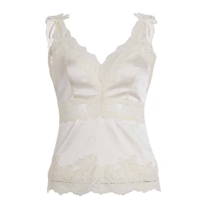 Damen elegantes Spitzen-Top mit zarten Bändern Drune