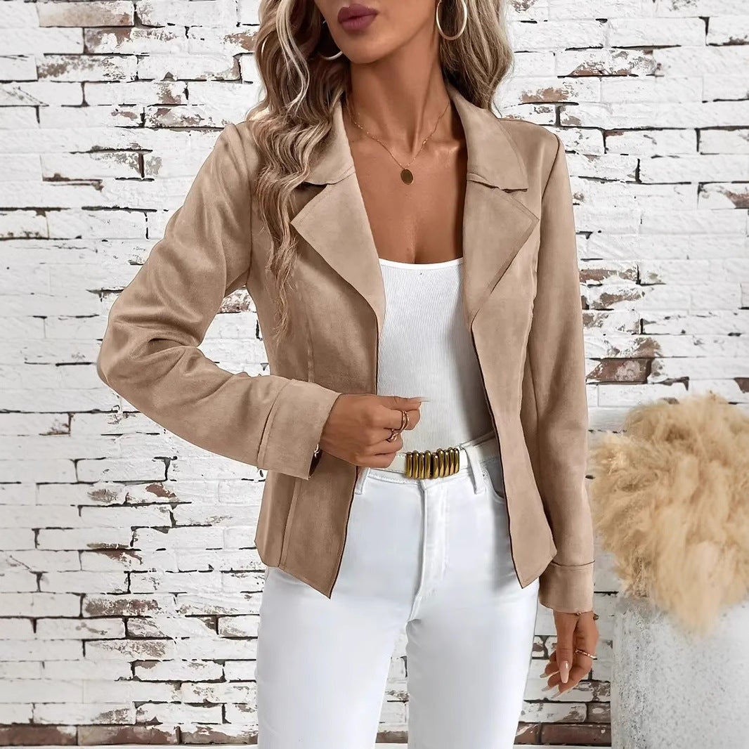 Damen elegante Wildlederjacke mit modernem Schnitt Drune