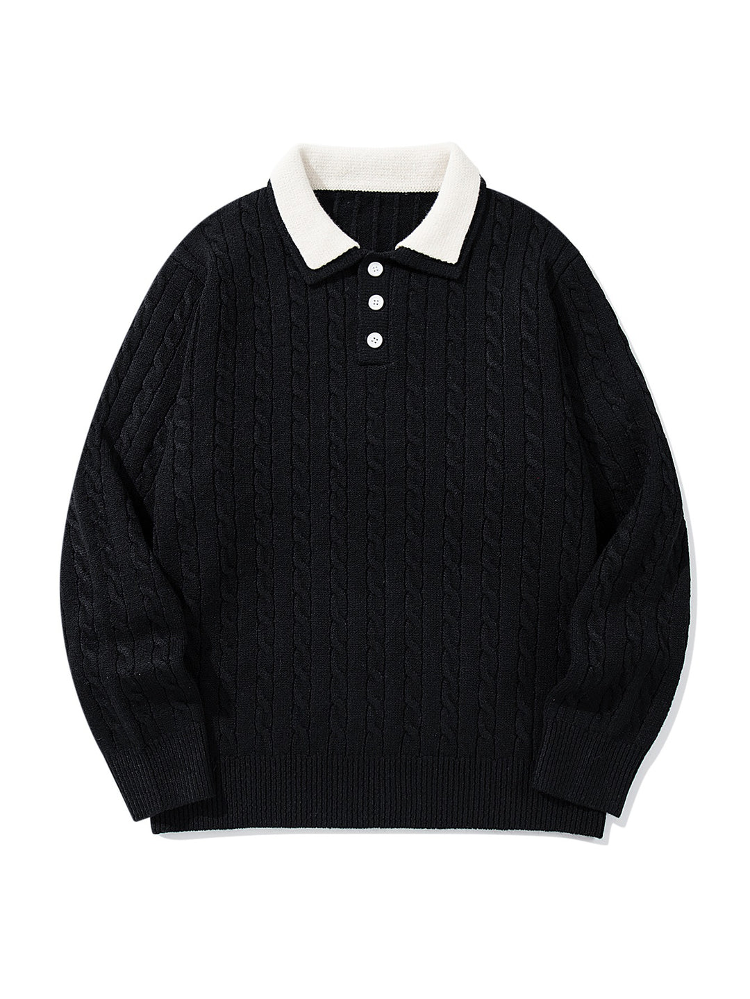 Unisex Polo-Strickpullover mit Zopfstrick und Kontrastkragen Drune