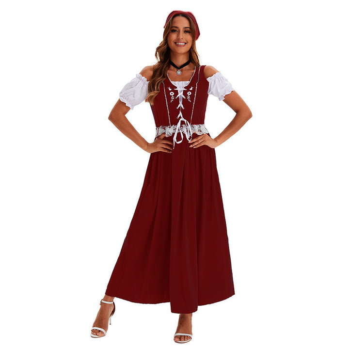 Damen nan langes Trachtenkleid im Dirndlstil mit Corsage-Schnürung und Spitzenbund Drune