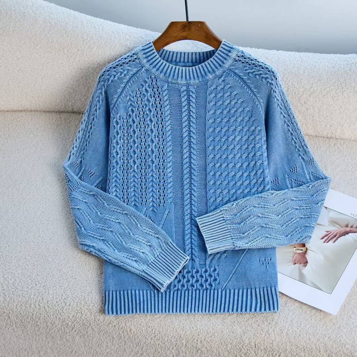 Damen gemütlicher Strickpullover mit strukturiertem Zopfmuster Drune