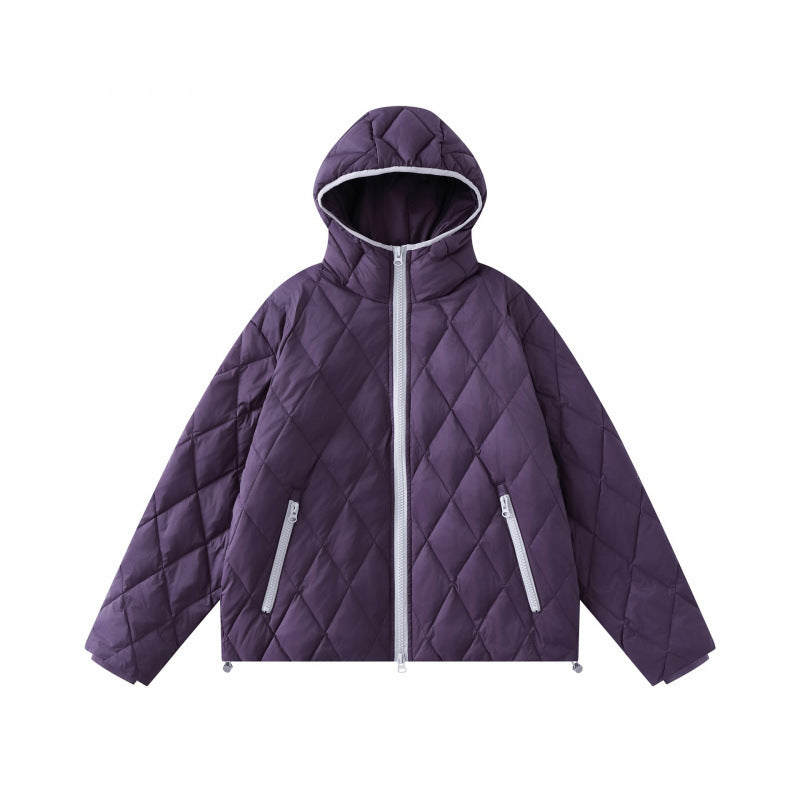 Damen Quilt-Steppjacke mit Kapuze, Diamantsteppung und verstellbarem Saum Drune