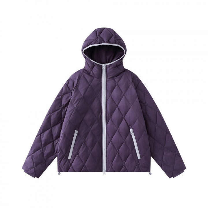Damen Quilt-Steppjacke mit Kapuze, Diamantsteppung und verstellbarem Saum Drune