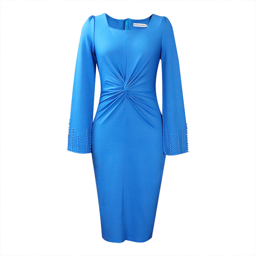 Damen figurbetontes Kleid mit stylischem Bindegürtel und eleganten Ärmeln Drune