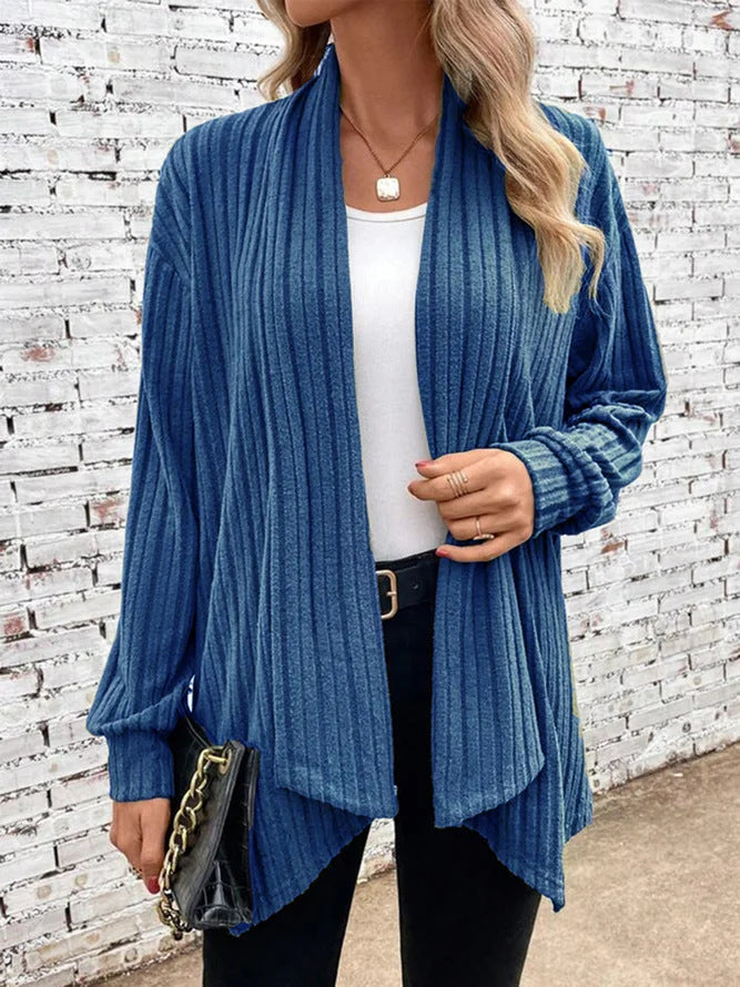 Damen lässiger Strickcardigan mit markantem Rippdesign Drune