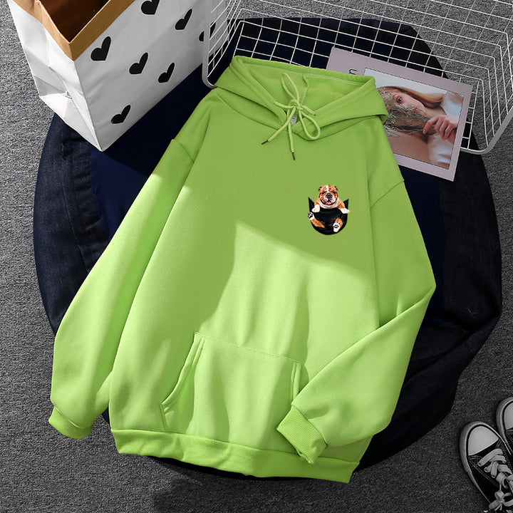 Unisex nan Kapuzenpullover mit Bulldoggen-Taschenpatch, oversized Schnitt und angerauter Fleece-Innenseite Drune
