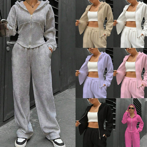 Damen Zip-Hoodie und weite Sweatpants Set mit taillierter Nahtführung Drune