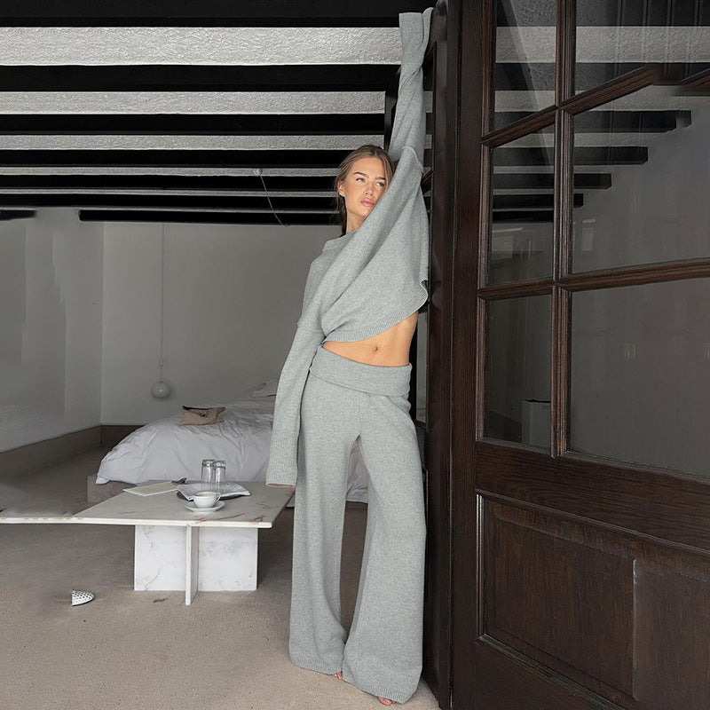 Damen nan kaschmirähnliches Strick-Lounge-Set mit Oversize-Pullover und weiten Palazzo-Hosen Drune