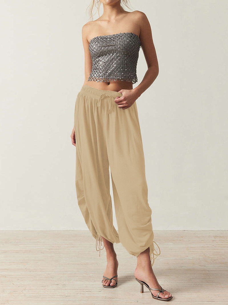 Damen Legere Weite Haremhose mit Kordelzug Drune