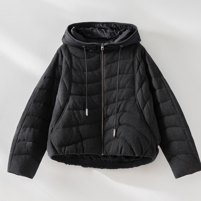 Damen gesteppte Kapuzen-Winterjacke mit tailliertem Gummizug Drune