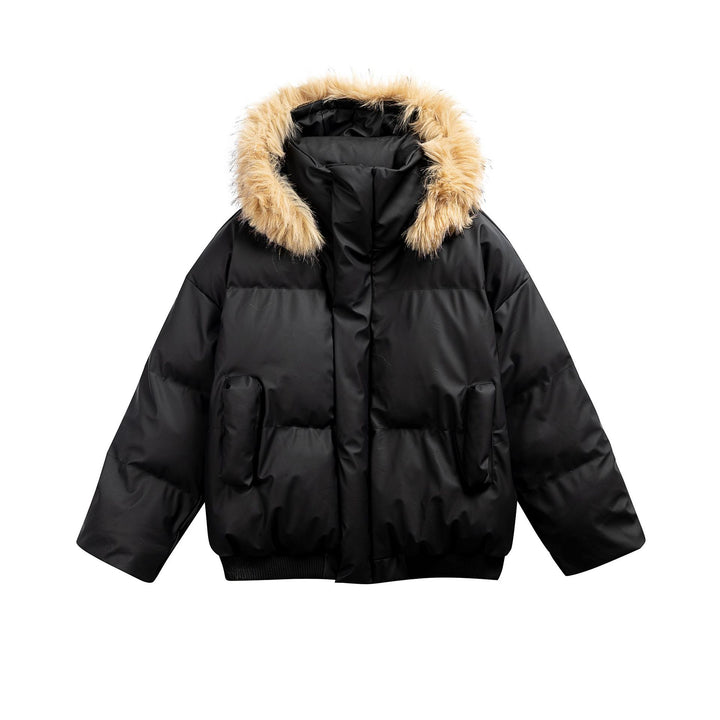 Damen Wattierte Kurzsteppjacke mit Kunstfellkapuze und geripptem Saum Drune