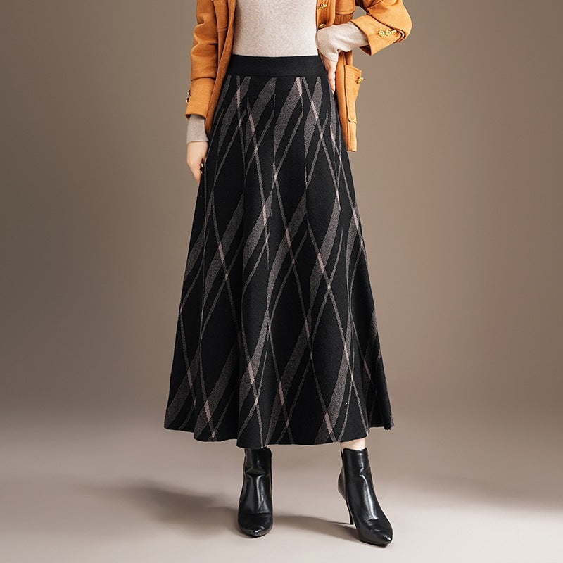Damen Eleganter und fließender Maxirock mit diagonalen Mustern Drune