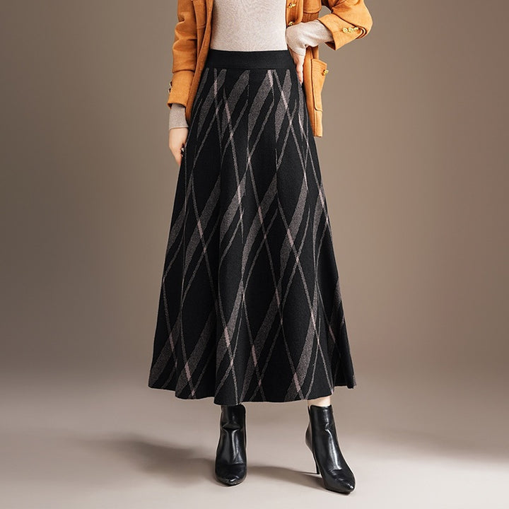 Damen Eleganter und fließender Maxirock mit diagonalen Mustern Drune
