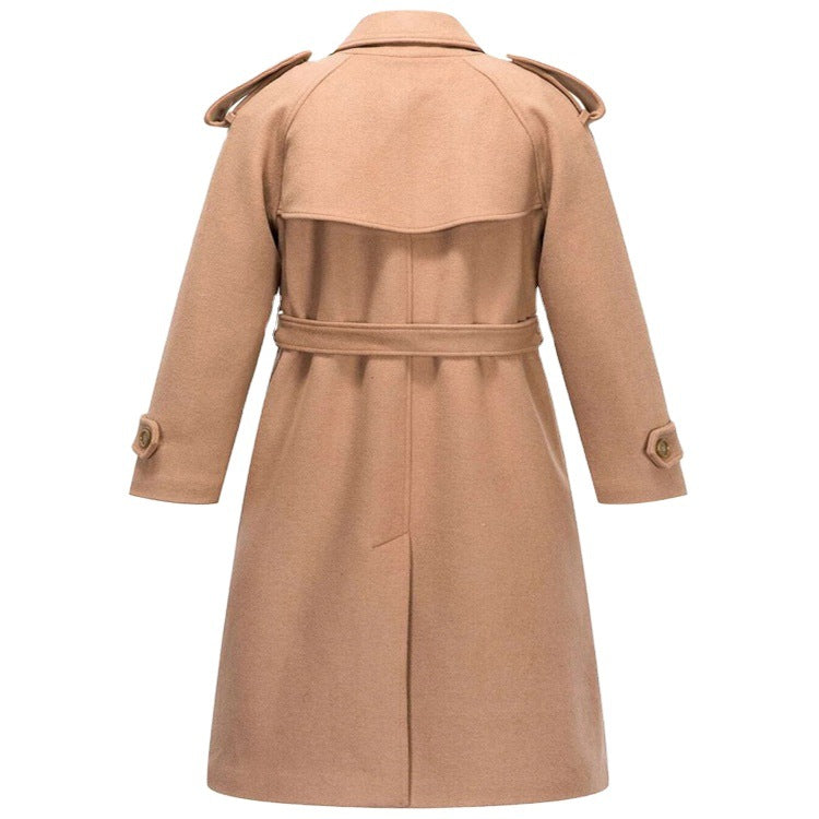 Damen Midilanger Doppelreihiger Wollmix‑Trenchcoat mit Epauletten und Taillengürtel Drune