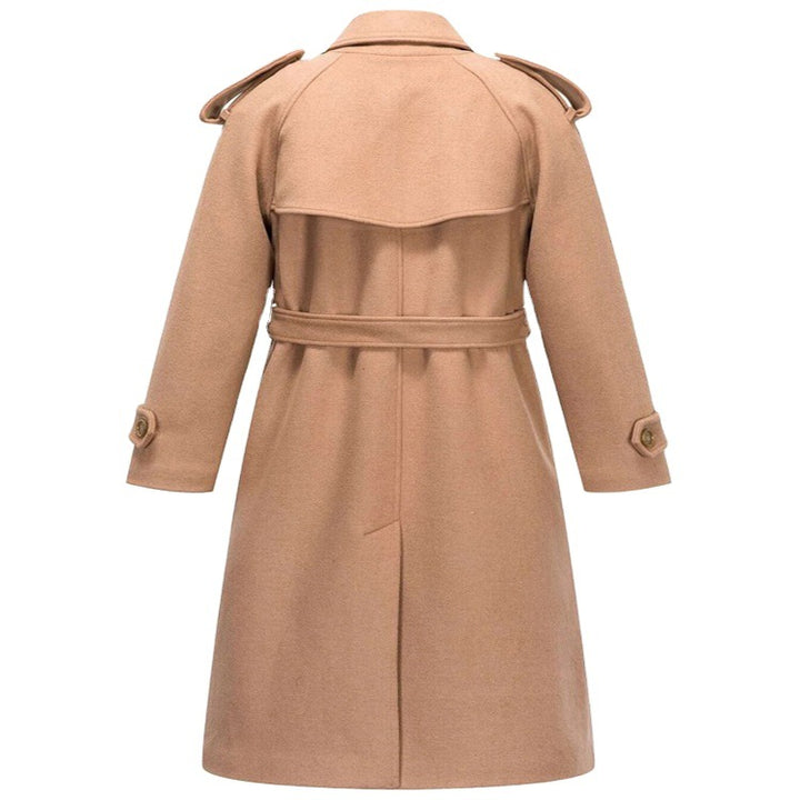 Damen Midilanger Doppelreihiger Wollmix‑Trenchcoat mit Epauletten und Taillengürtel Drune