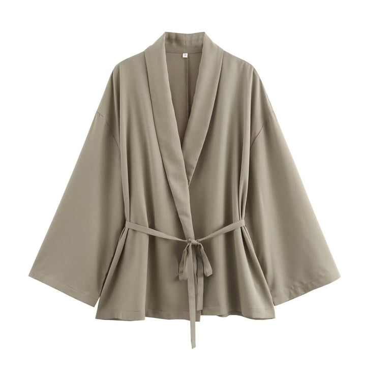 Damen Kimono-Jacke mit Wickelgürtel, weitem Schnitt und Schalkragen Drune