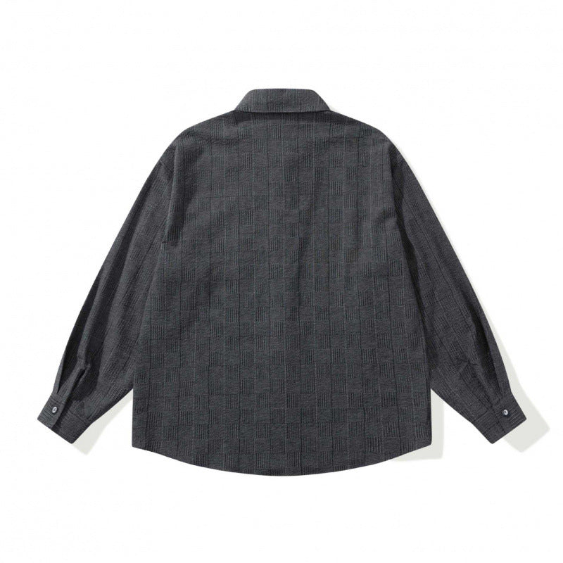 Unisex Oversize-Hemd aus strukturierter Wollmischung mit Karomuster und dekorativer Brusttasche Drune
