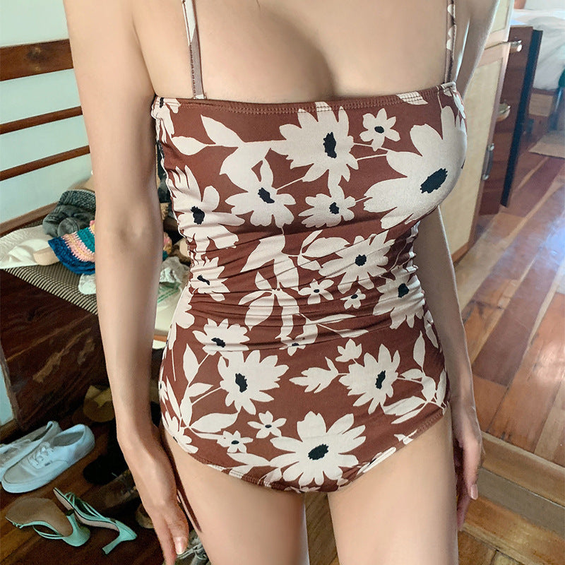 Damen Einteiler Badeanzug mit floralem Design und verstellbaren Trägern Drune