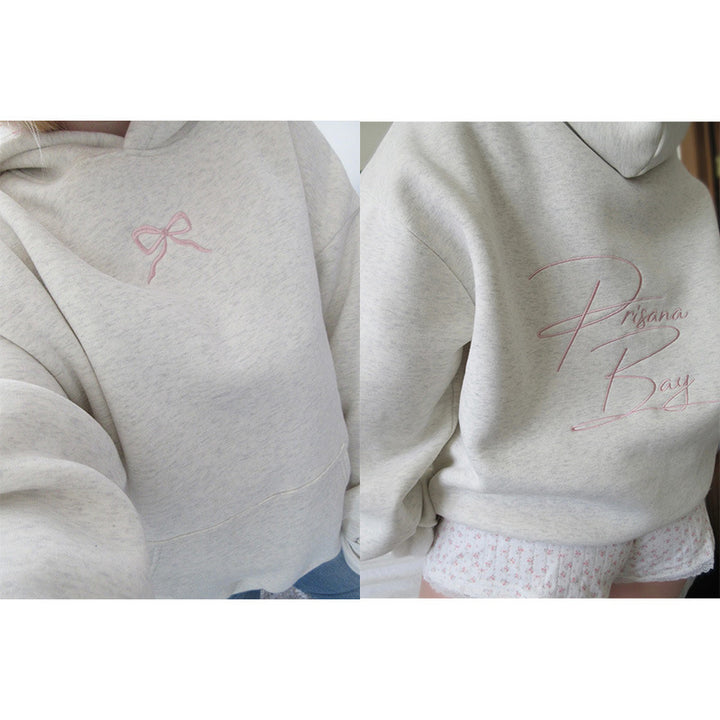 Damen Oversize Hoodie Sweatshirt mit zartem Stickdesign auf der Vorderseite und gesticktem Schriftzug auf der Rückseite Drune