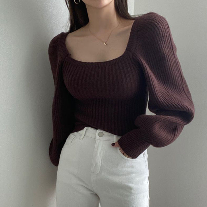 Damen Cropped Pullover mit voluminösen Ärmeln und Rippstruktur Drune