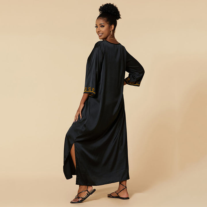Damen Elegante Kaftanrobe mit kunstvoller Bestickung Drune