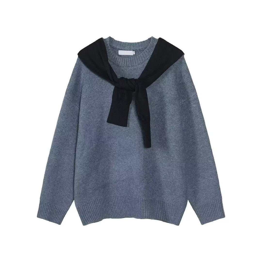 Damen Modischer Grobstrickpullover mit Kragen Drune