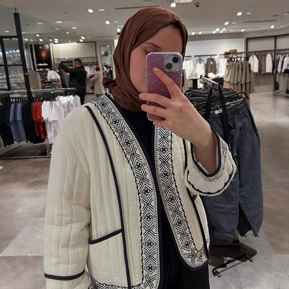 Damen Gestepptes Kimono-Cardigan mit geometrischer Stickbordüre Drune