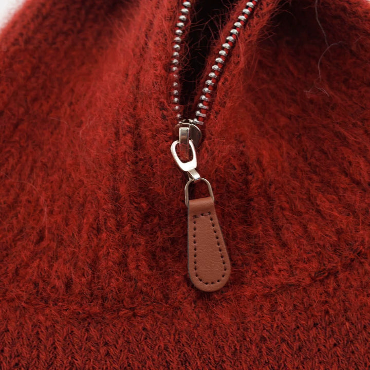 Damen Norwegermuster Strickpullover mit halbem Reißverschluss und Stehkragen Drune