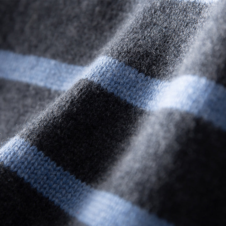 Damen Gestreifter Feinstrick-Pullover mit halbhohem Rippkragen und geripptem Saum Drune