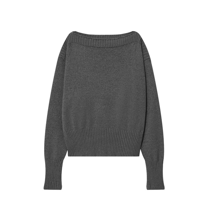 Damen nan kastig-oversize Strickpullover mit weitem U-Boot-Ausschnitt tailliertem Rippenbündchen und voluminösen Ärmeln Drune
