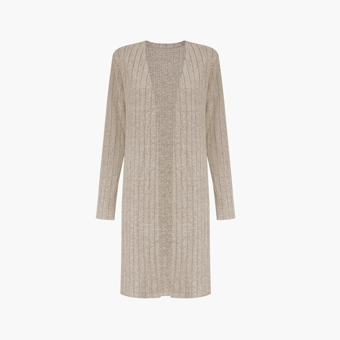 Damen Dreiteiliges geripptes Lounge-Set mit Longcardigan, Crop-Top und High-Waist-Leggings Drune