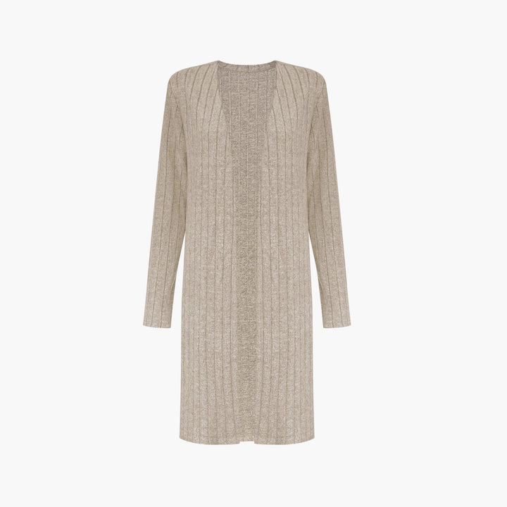 Damen Dreiteiliges geripptes Lounge-Set mit Longcardigan, Crop-Top und High-Waist-Leggings Drune
