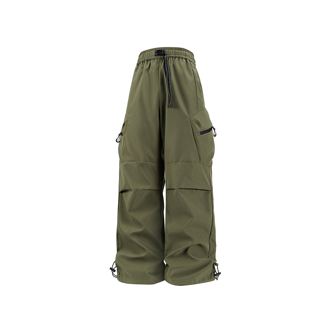 Damen Weite Utility-Cargo-Hose mit Tunnelzugbund, Reißverschluss-Taschen und verstellbaren Beinabschlüssen Drune