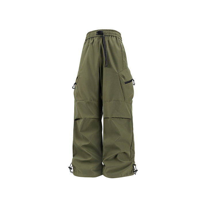 Damen Weite Utility-Cargo-Hose mit Tunnelzugbund, Reißverschluss-Taschen und verstellbaren Beinabschlüssen Drune