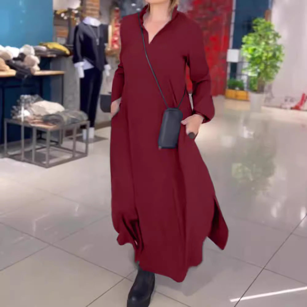 Damen nan weites Maxikleid mit Seitenschlitzen und Eingrifftaschen Drune