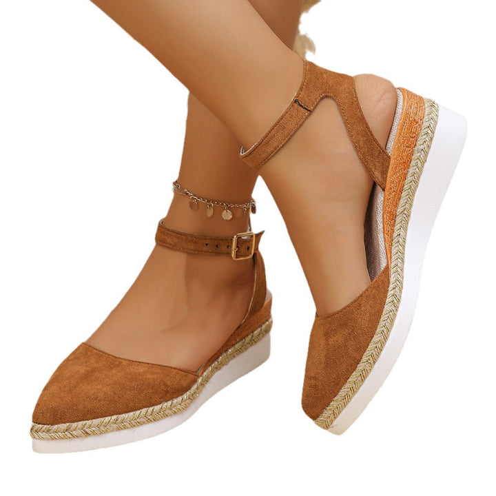 Damen nan geschlossene Velours-Espadrille mit Keilplattform, verstellbarem Knöchelriemen und geflochtenem Bastrand Drune