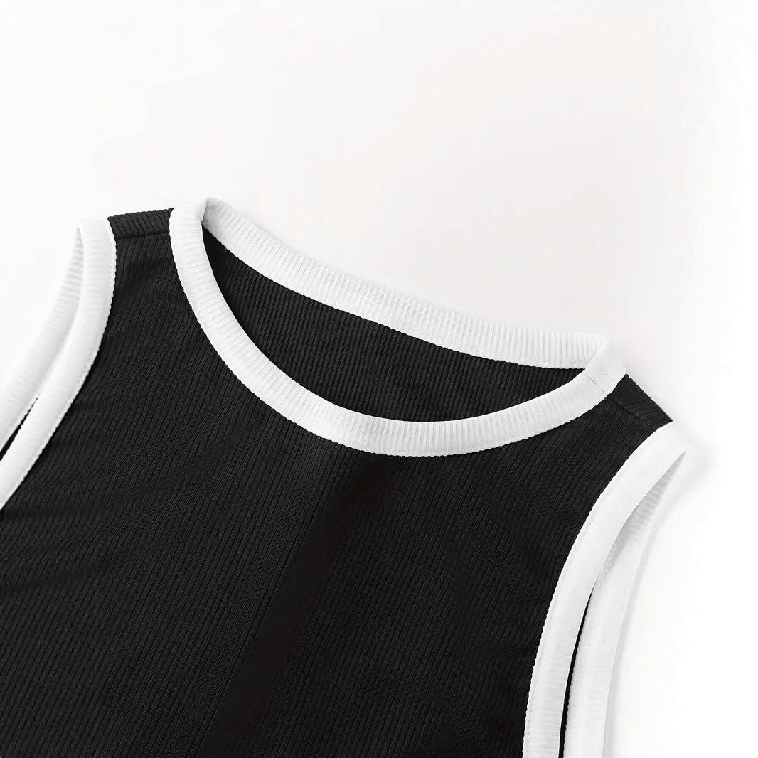 Damen stylishes Sport-Set mit hoch taillierter Weitbein-Hose und sportlichem Bustier Drune