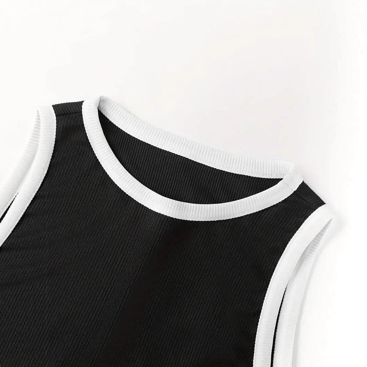 Damen stylishes Sport-Set mit hoch taillierter Weitbein-Hose und sportlichem Bustier Drune
