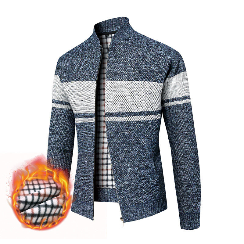 Herren Thermo-Strickzipjacke mit Stehkragen und kariertem Fleecefutter Drune