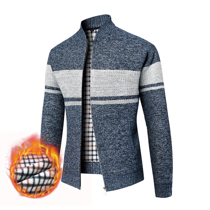 Herren Thermo-Strickzipjacke mit Stehkragen und kariertem Fleecefutter Drune