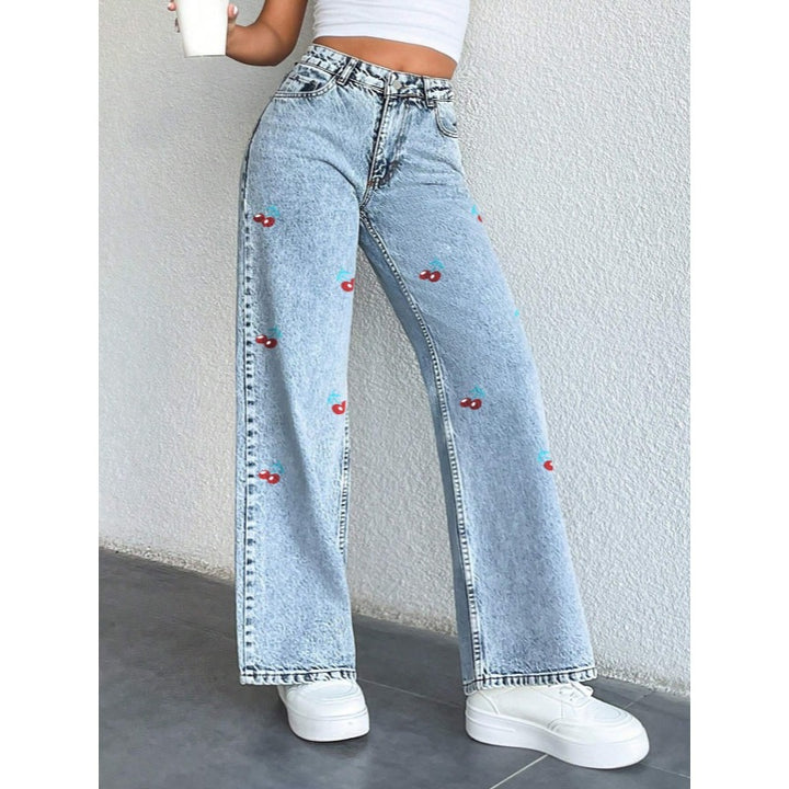 Damen Weit geschnittene Jeans im fruchtigem Stickdesign Drune