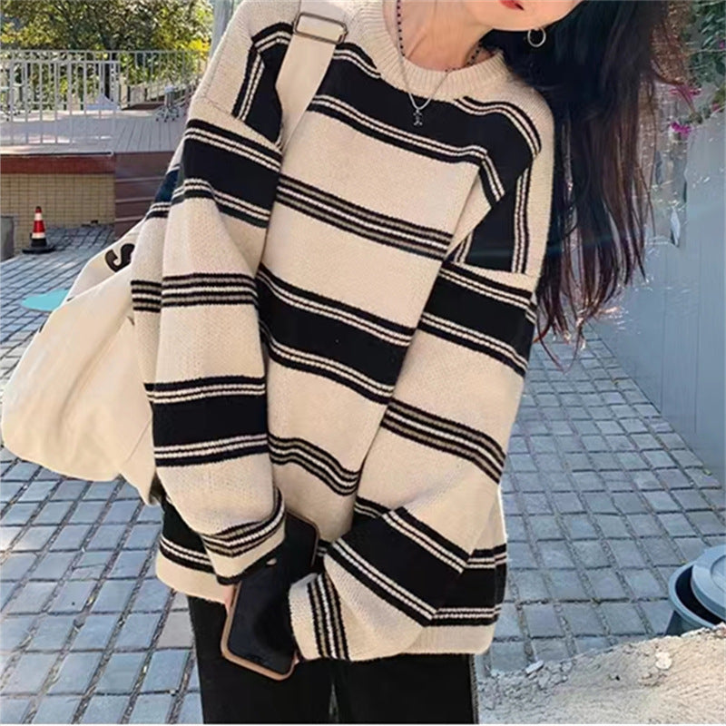 Damen lässiger Strickpullover mit maritimen Streifen und breitem Schnitt Drune