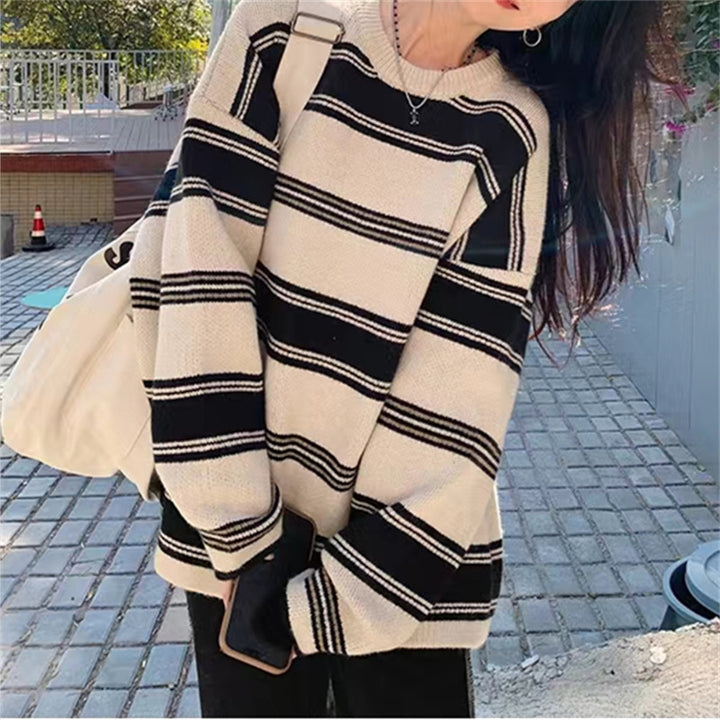 Damen lässiger Strickpullover mit maritimen Streifen und breitem Schnitt Drune