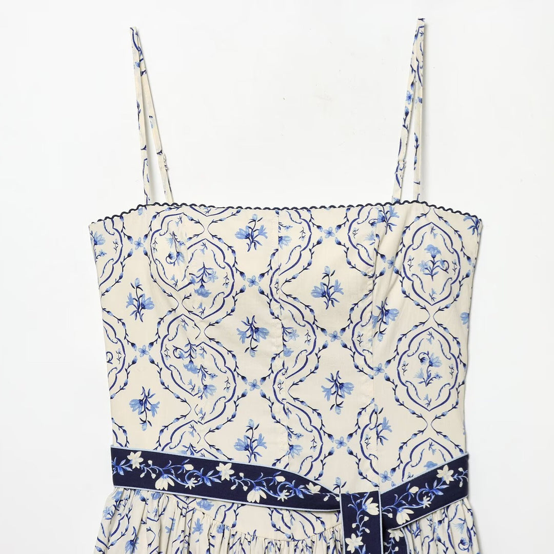 Damen Maxikleid mit floralem Muster und verstellbaren Spaghetti-Trägern Drune