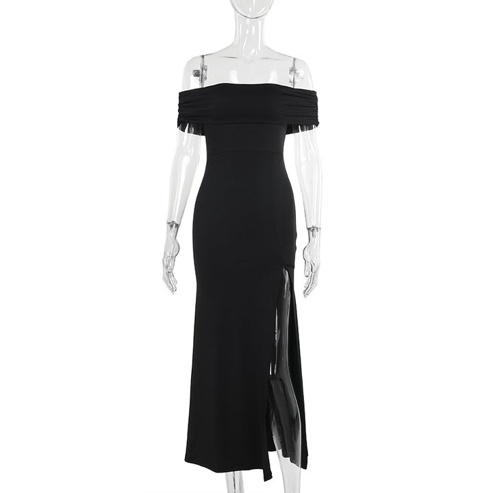 Damen Maxi-Kleid mit schulterfreiem Design und elegantem Schlitz Drune