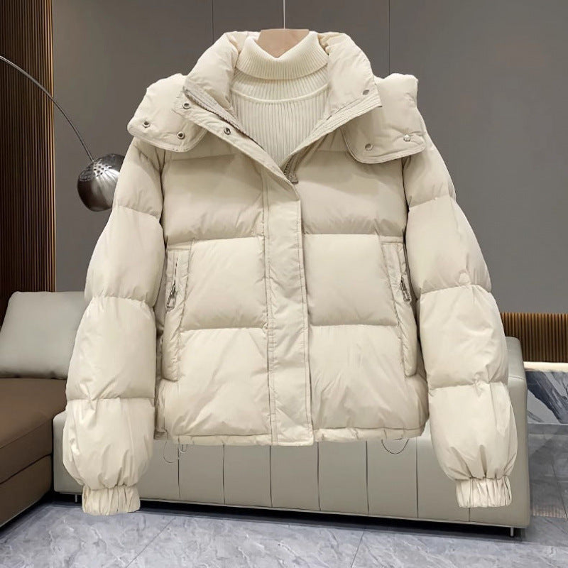 Damen Kurz geschnittene Pufferjacke mit Volumenärmeln, hohem Stehkragen und verdecktem Reißverschluss Drune
