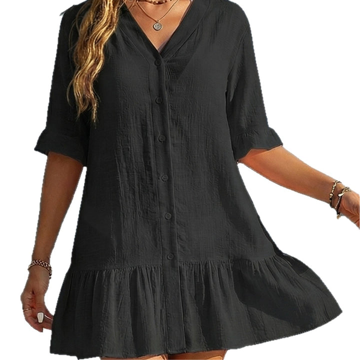 Damen luftiges Sommerkleid mit Knopfleiste und Rüschen Drune
