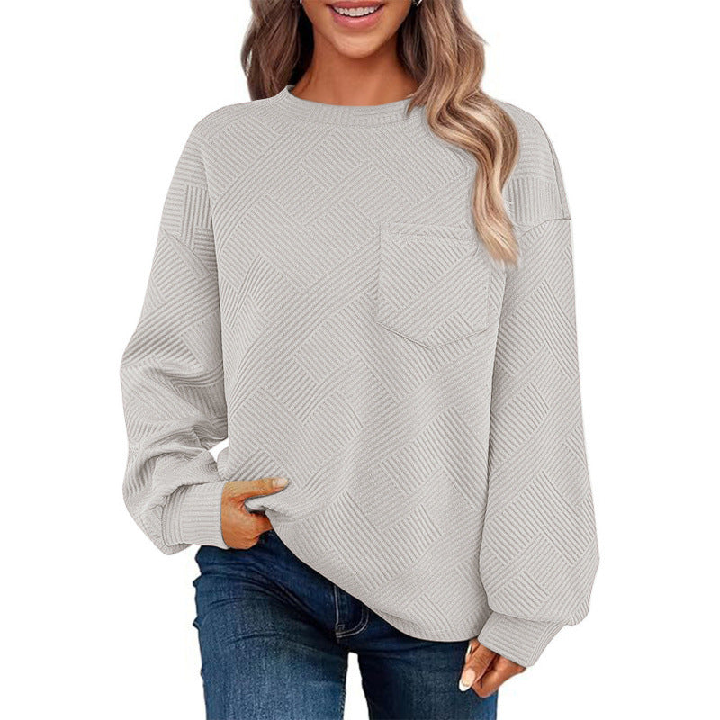 Damen lässiger Pullover mit strukturiertem Muster und praktischer Brusttasche Drune