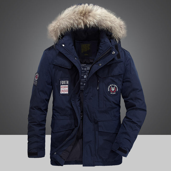 Herren Winterparka mit abnehmbarer Kapuze und Kunstfellbesatz wasserabweisend multifunktionale Taschen Drune